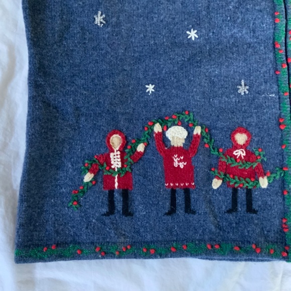 100% Lambswool Talbots Zip Front Cardigan Christmas Embroidered size L - Picture 8 of 12